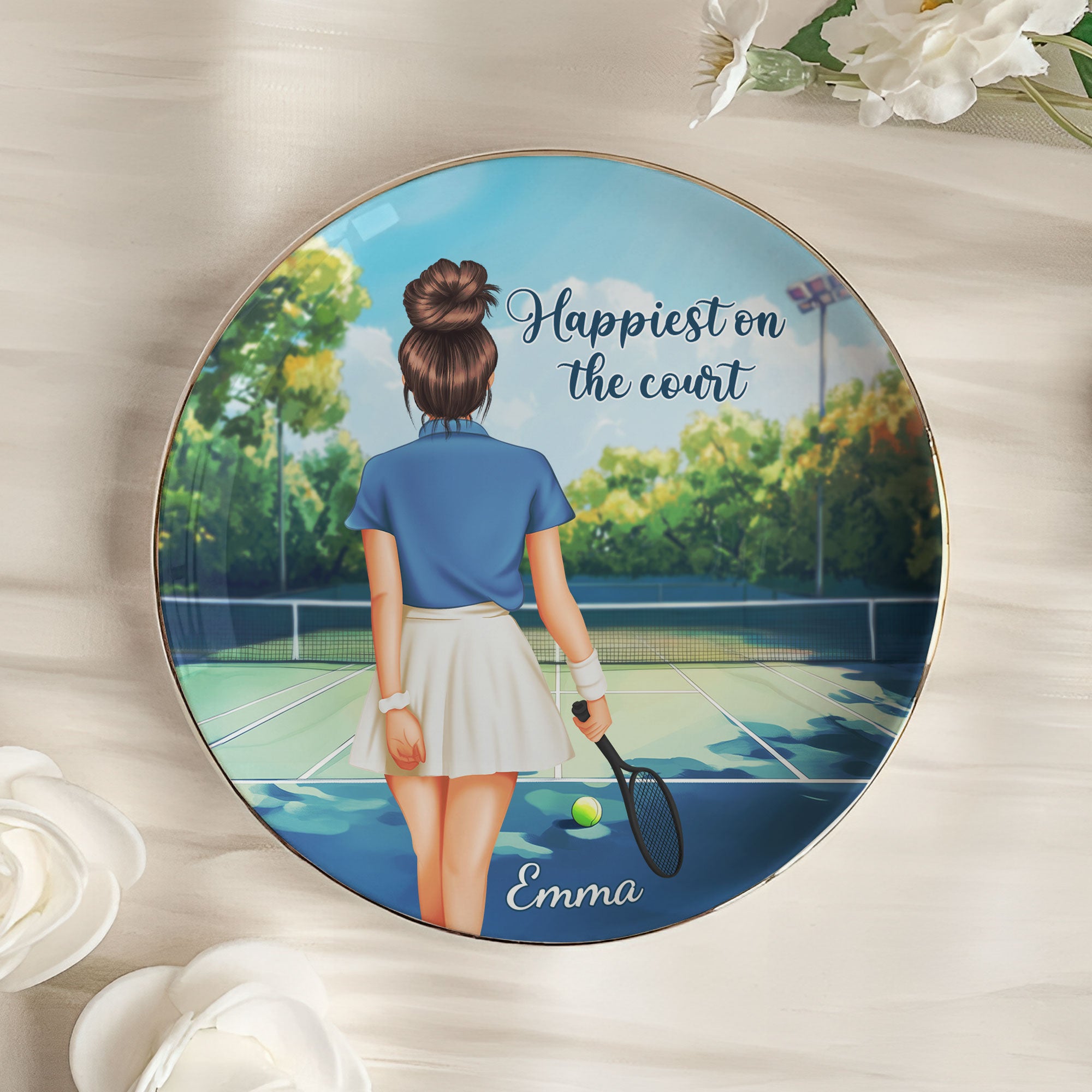 Happiest On The Court Tennis Player – Personalized Jewelry Dish