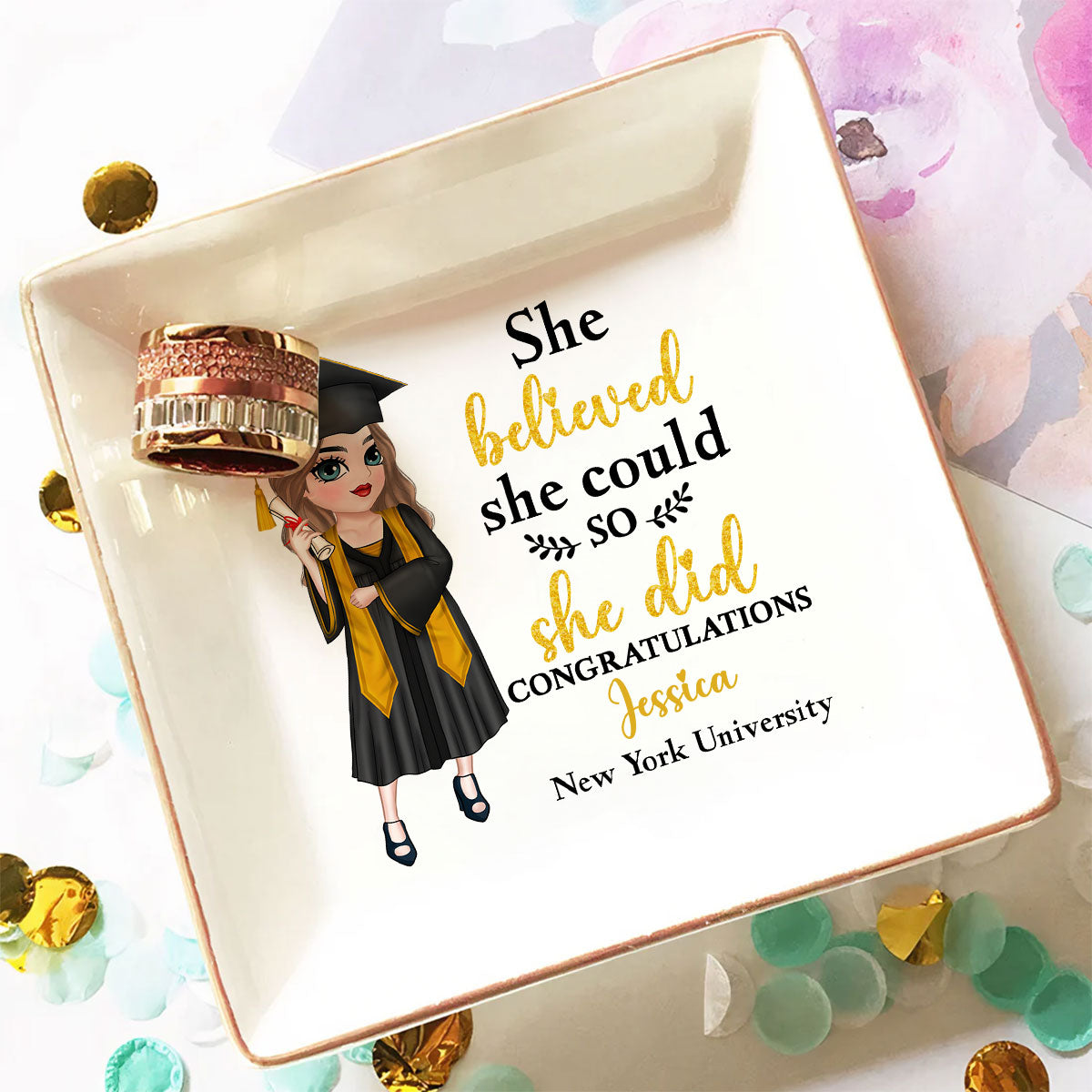 She Believed She Could – Personalized Custom Jewelry Dish