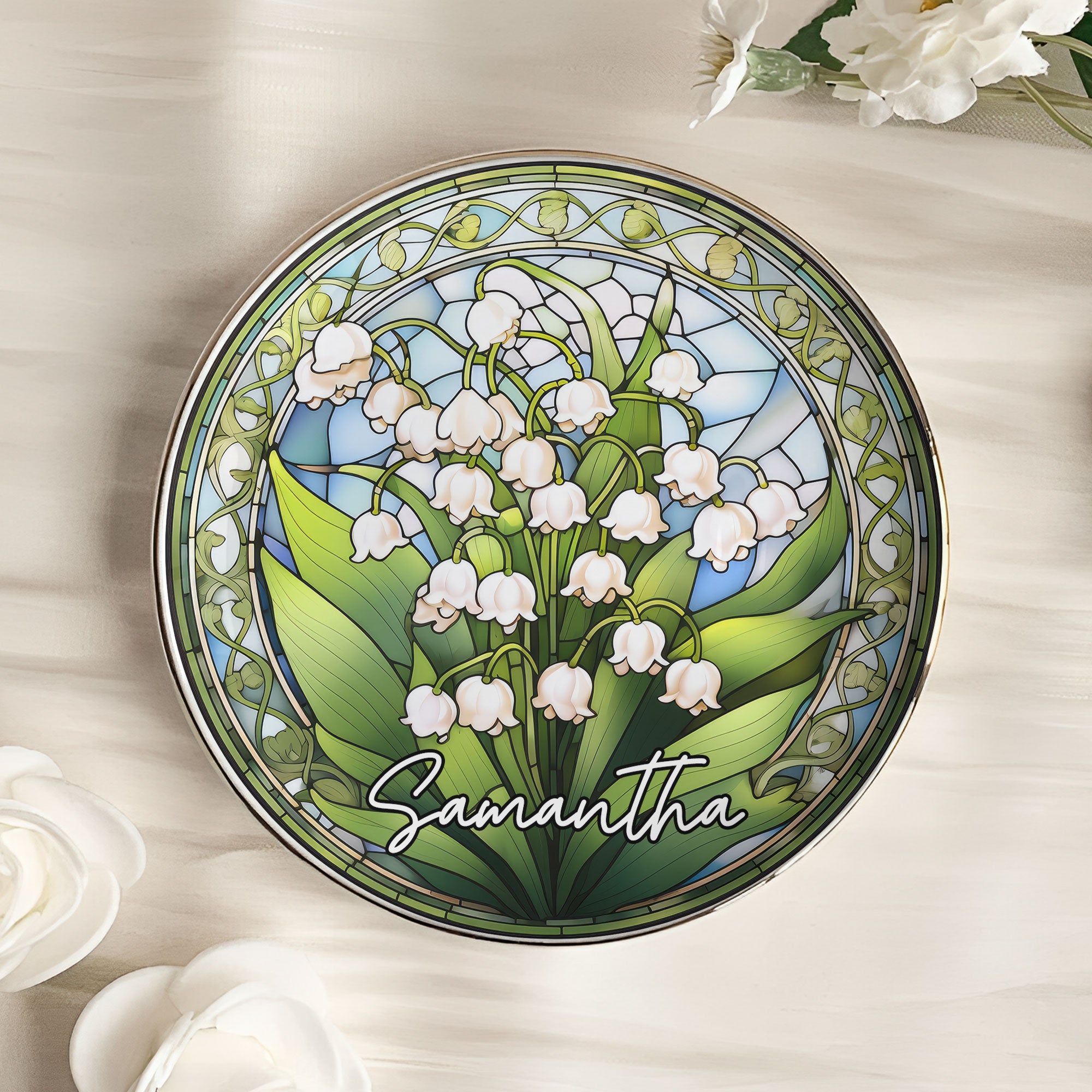 Stained Glass Style Custom Birth Month Flowers – Personalized Jewelry Dish